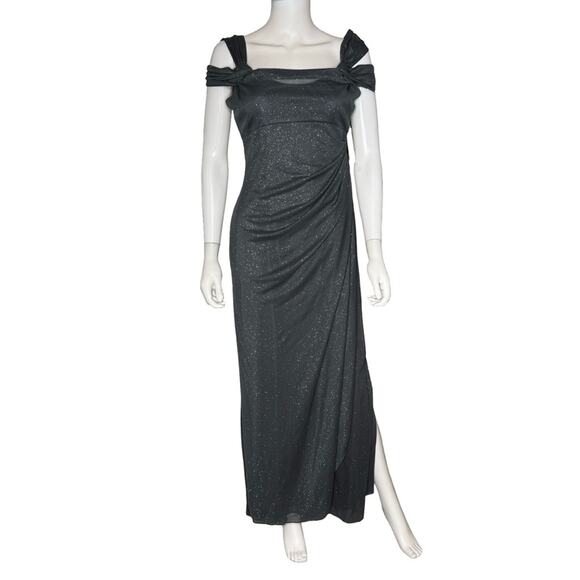Alex Evenings Women’s Cold-Shoulder Draped Metallic Gown Smoke Sz 6 NWT - Picture 2 of 9